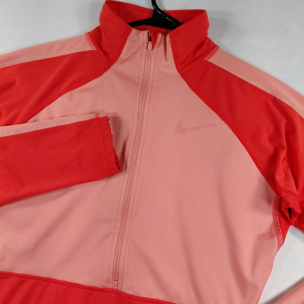 Nike Pro Dri-FIT Womens Half Zip Long Sleeve Training Top Pink Red Medium
